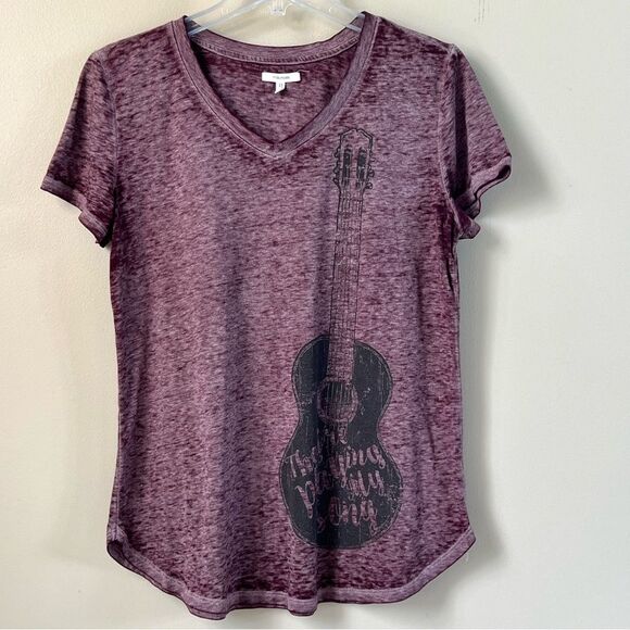 Maurices Graphic V-Neck Guitar “They’re Playing My Song” Print Top Purple SZ M - Picture 1 of 8